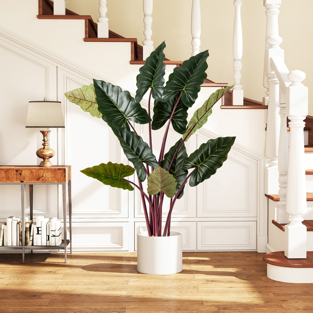 Artificial Rainbow Taro Tree 63 Inch Tall with 11 Faux Leaves - Realistic Indoor Decor - Set of 1