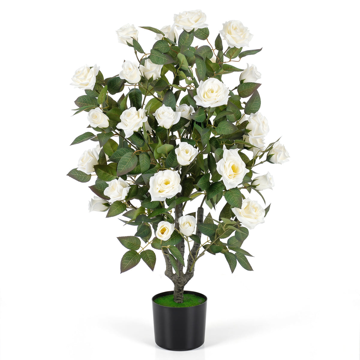 35.5-Inch Artificial Rose Tree with Blooming Flowers - White, Indoor