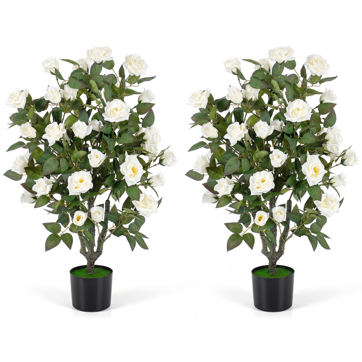 Artificial Purple Rose Topiary Ball Trees Set of 2 - 22 Inch with Cement Base
