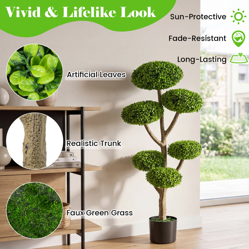 Indoor Outdoor Topiary Tree with Realistic Trunk and Cement Base - 1 Piece