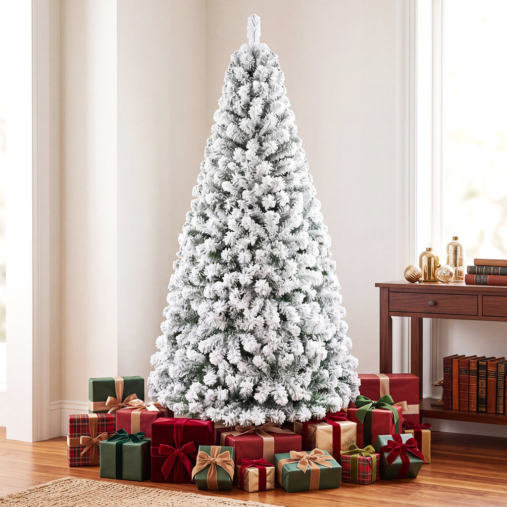 Artificial Snow-Flocked Christmas Tree - 6 Ft with Full Branch Tips - Costway