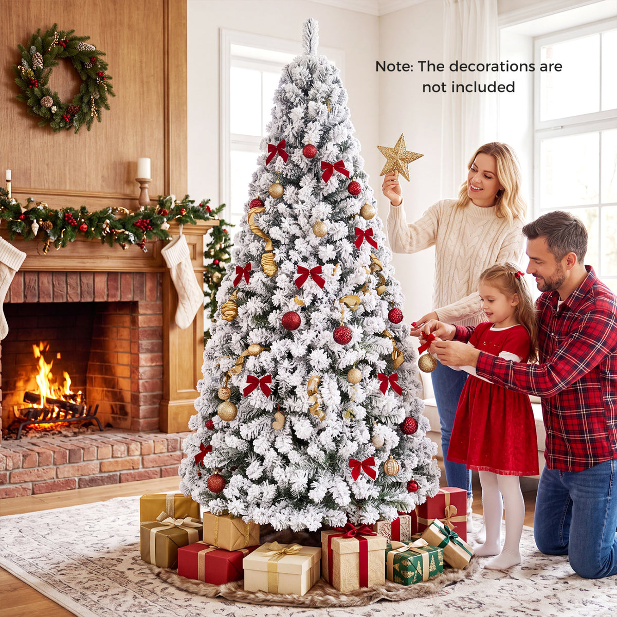 Artificial Snow-Flocked Christmas Tree - 6 Ft with Full Branch Tips - Costway