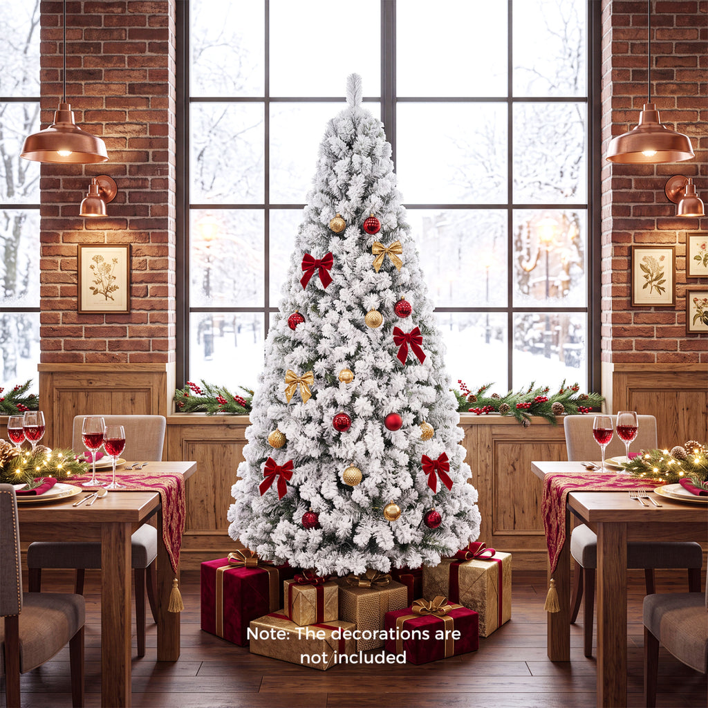 Artificial Snow-Flocked Christmas Tree - 6 Ft with Full Branch Tips - Costway
