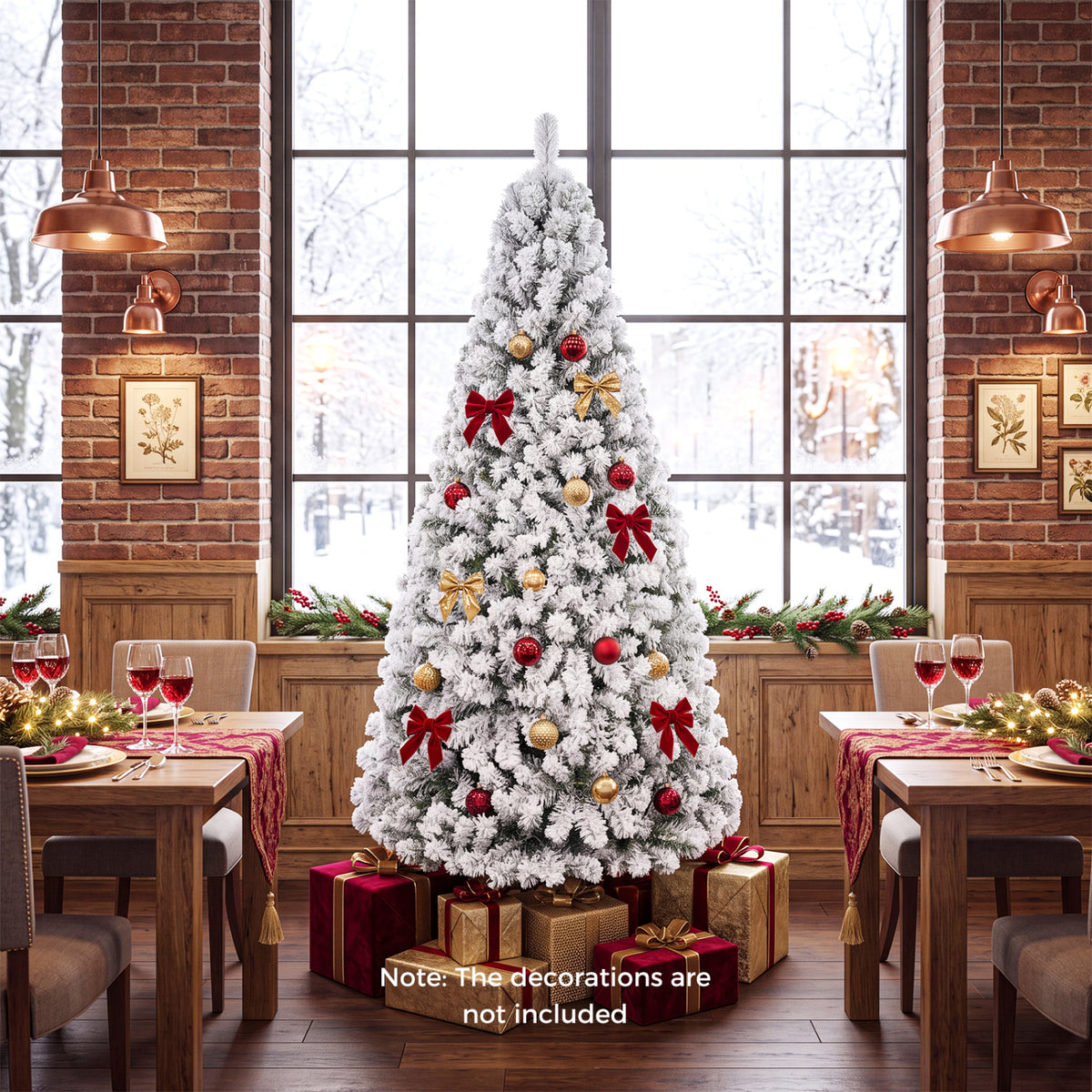Artificial Snow-Flocked Christmas Tree - 6 Ft with Full Branch Tips - Costway