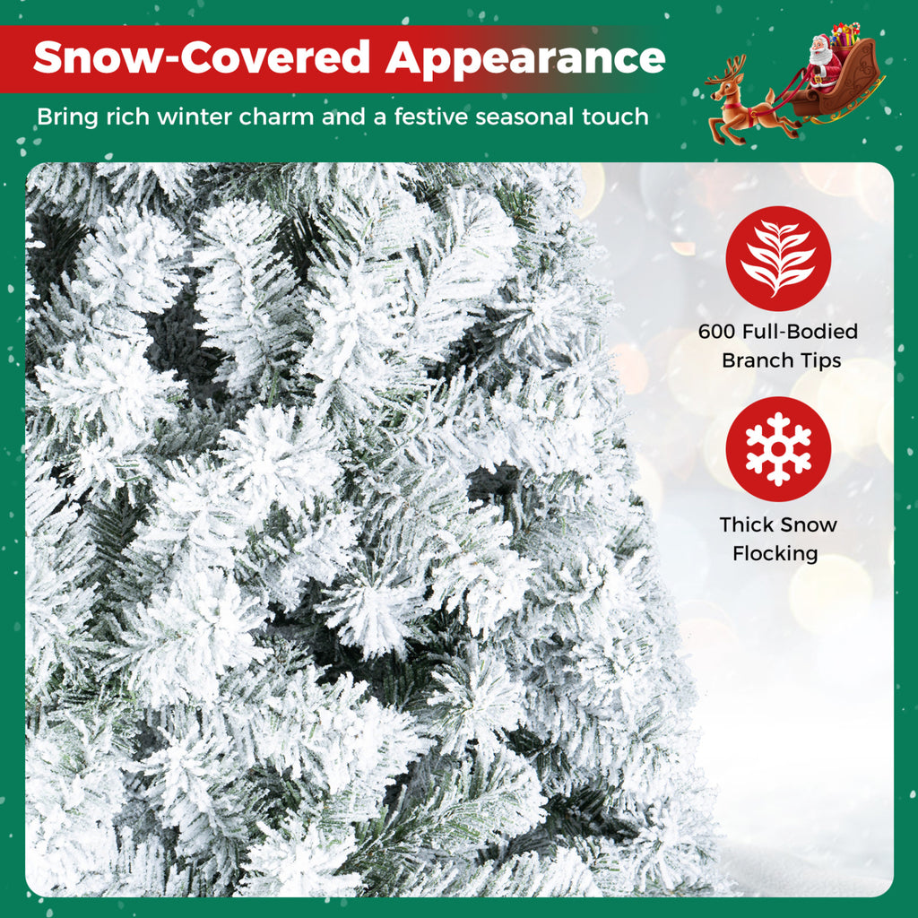 Artificial Snow-Flocked Christmas Tree - 6 Ft with Full Branch Tips - Costway