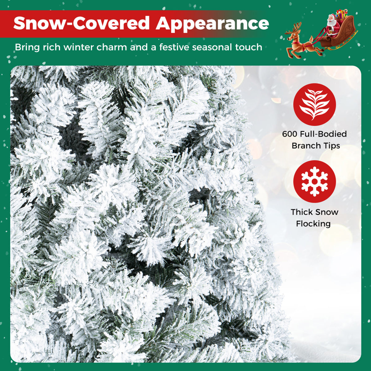 Artificial Snow-Flocked Christmas Tree - 6 Ft with Full Branch Tips - Costway