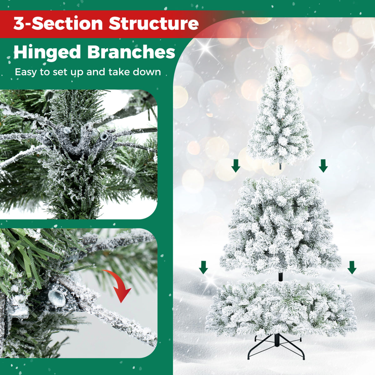 Artificial Snow-Flocked Christmas Tree - 6 Ft with Full Branch Tips - Costway