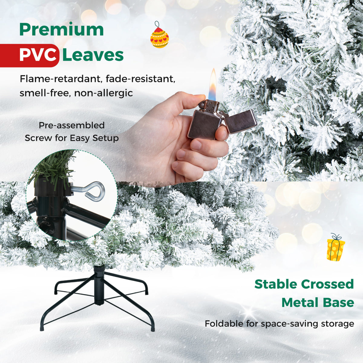 Artificial Snow-Flocked Christmas Tree - 6 Ft with Full Branch Tips - Costway