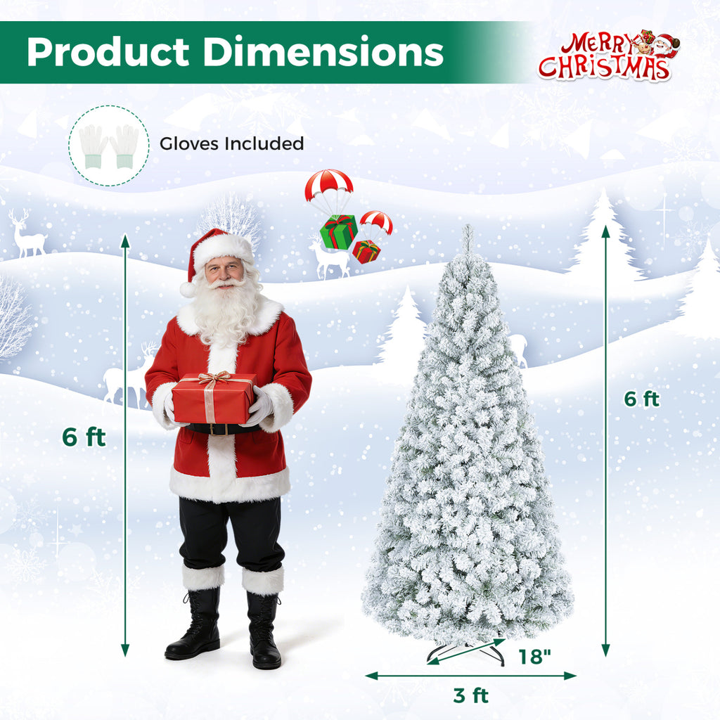 Artificial Snow-Flocked Christmas Tree - 6 Ft with Full Branch Tips - Costway