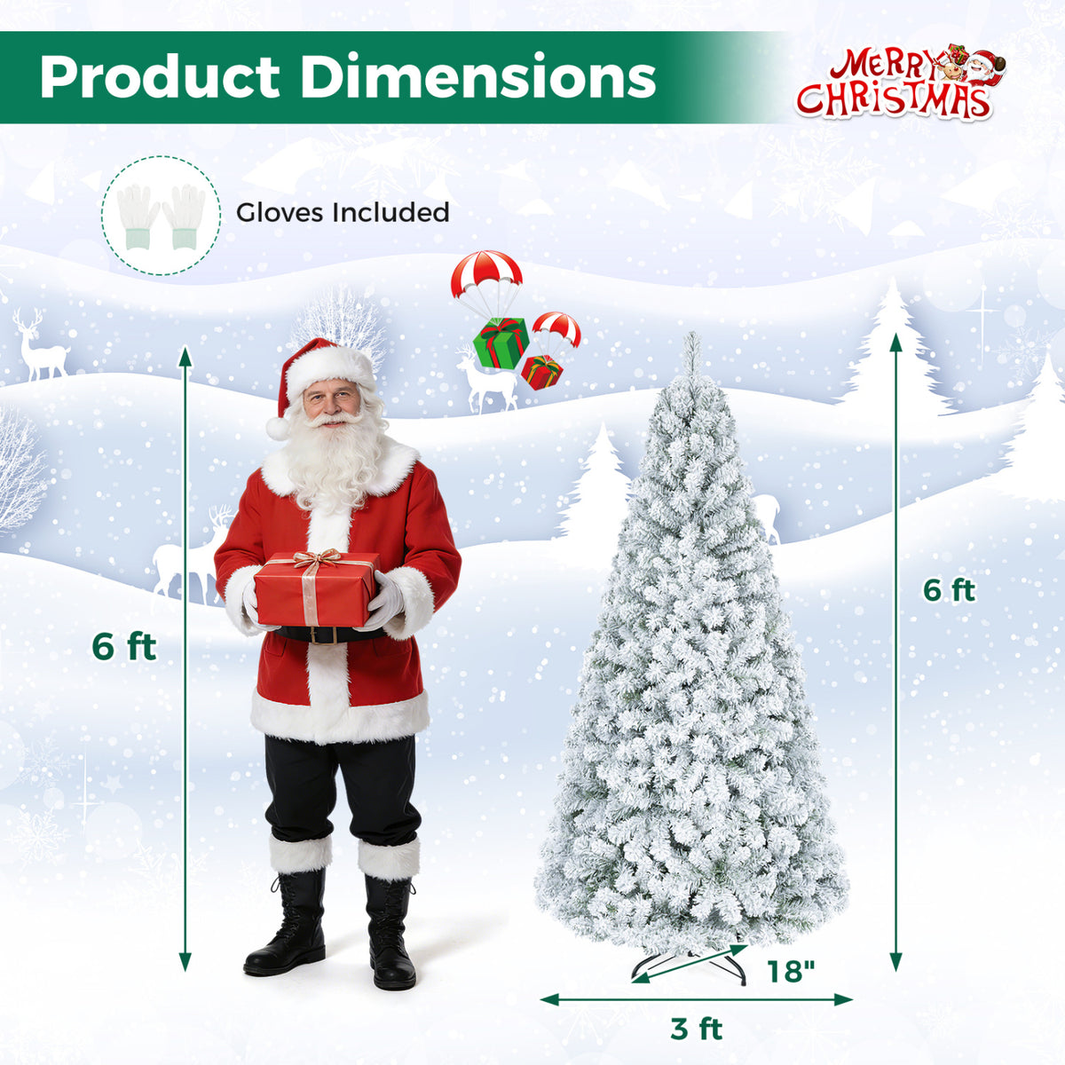 Artificial Snow-Flocked Christmas Tree - 6 Ft with Full Branch Tips - Costway