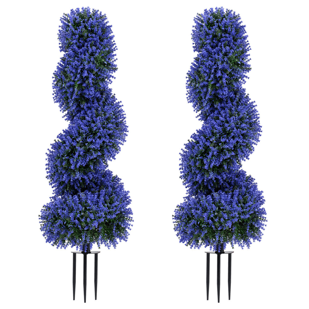 Artificial Boxwood Topiary Trees Set of 2 with Ground Spikes - Realistic Outdoor Decor