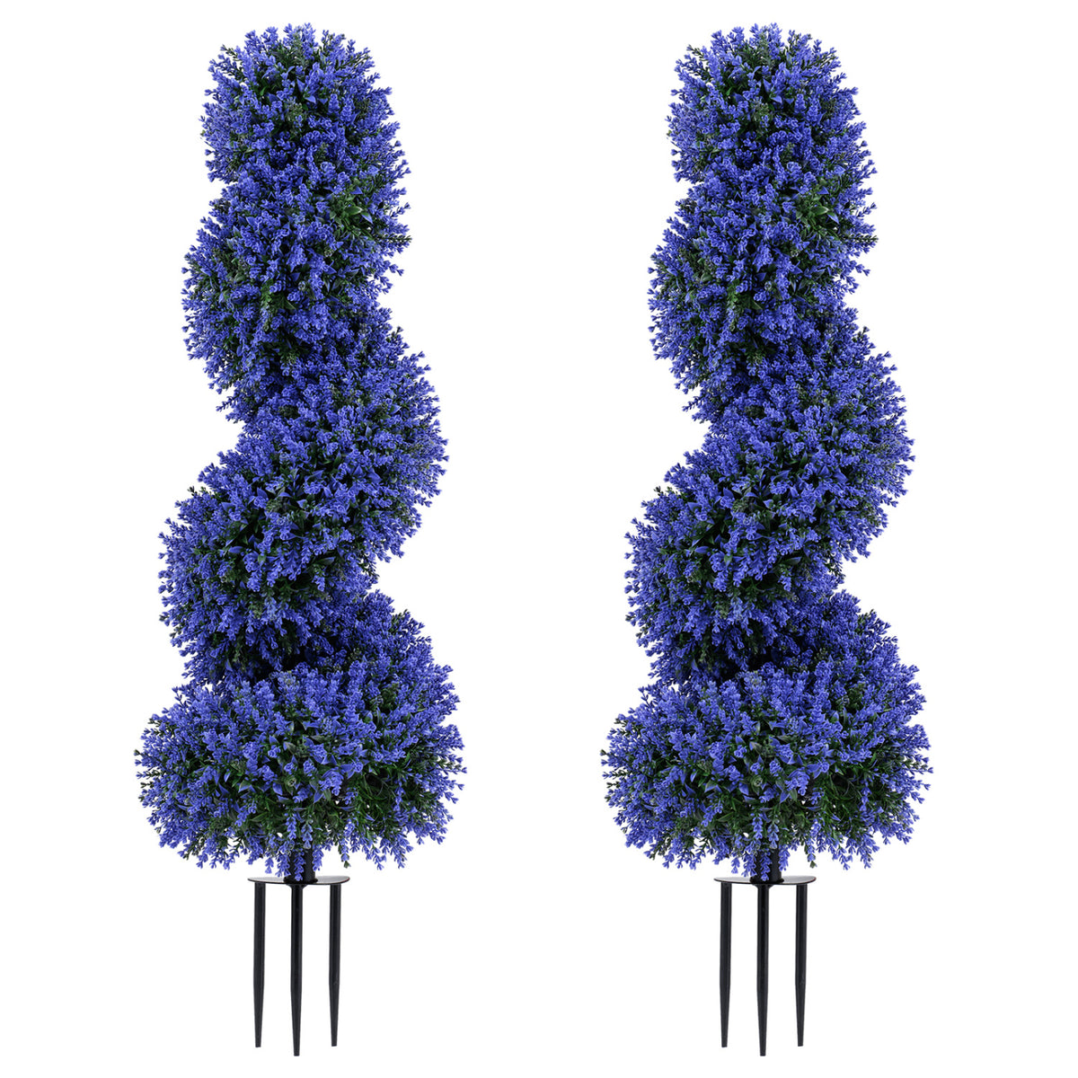 Artificial Boxwood Topiary Trees Set of 2 with Ground Spikes - Realistic Outdoor Decor