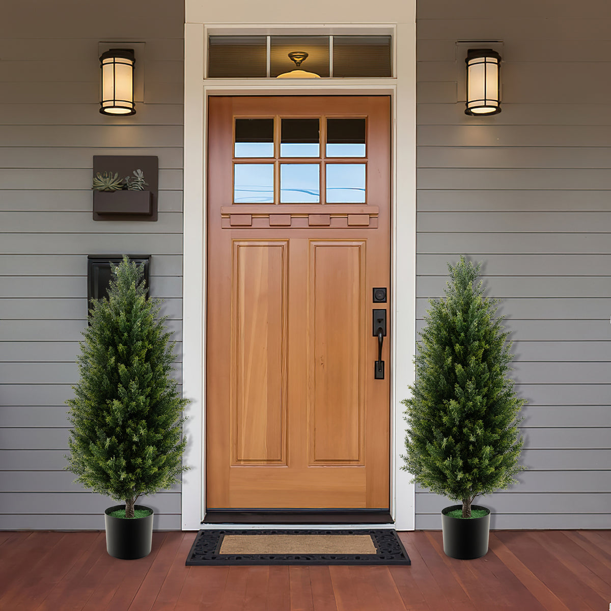 Artificial Topiary Cedar Tree - 3 Feet with Cement Pot & Realistic Moss - Green