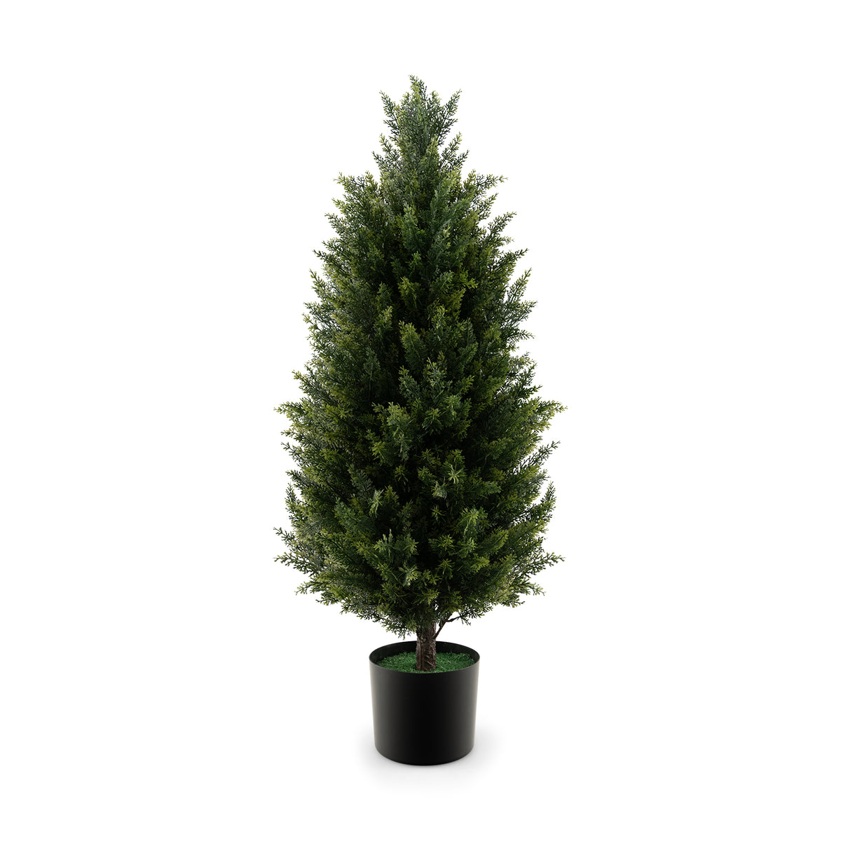 Artificial Topiary Cedar Tree - 3 Feet with Cement Pot & Realistic Moss - Green