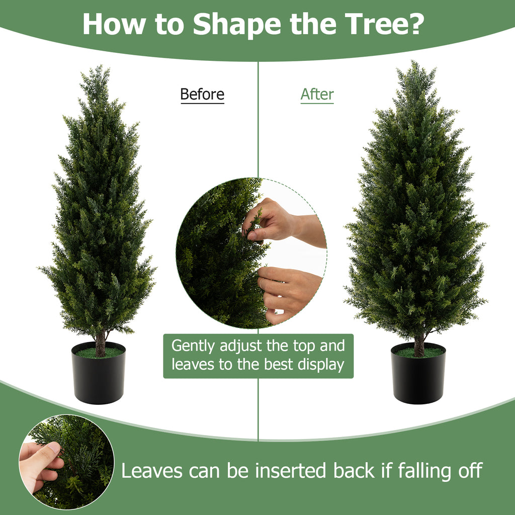 Artificial Topiary Cedar Tree - 3 Feet with Cement Pot & Realistic Moss - Green