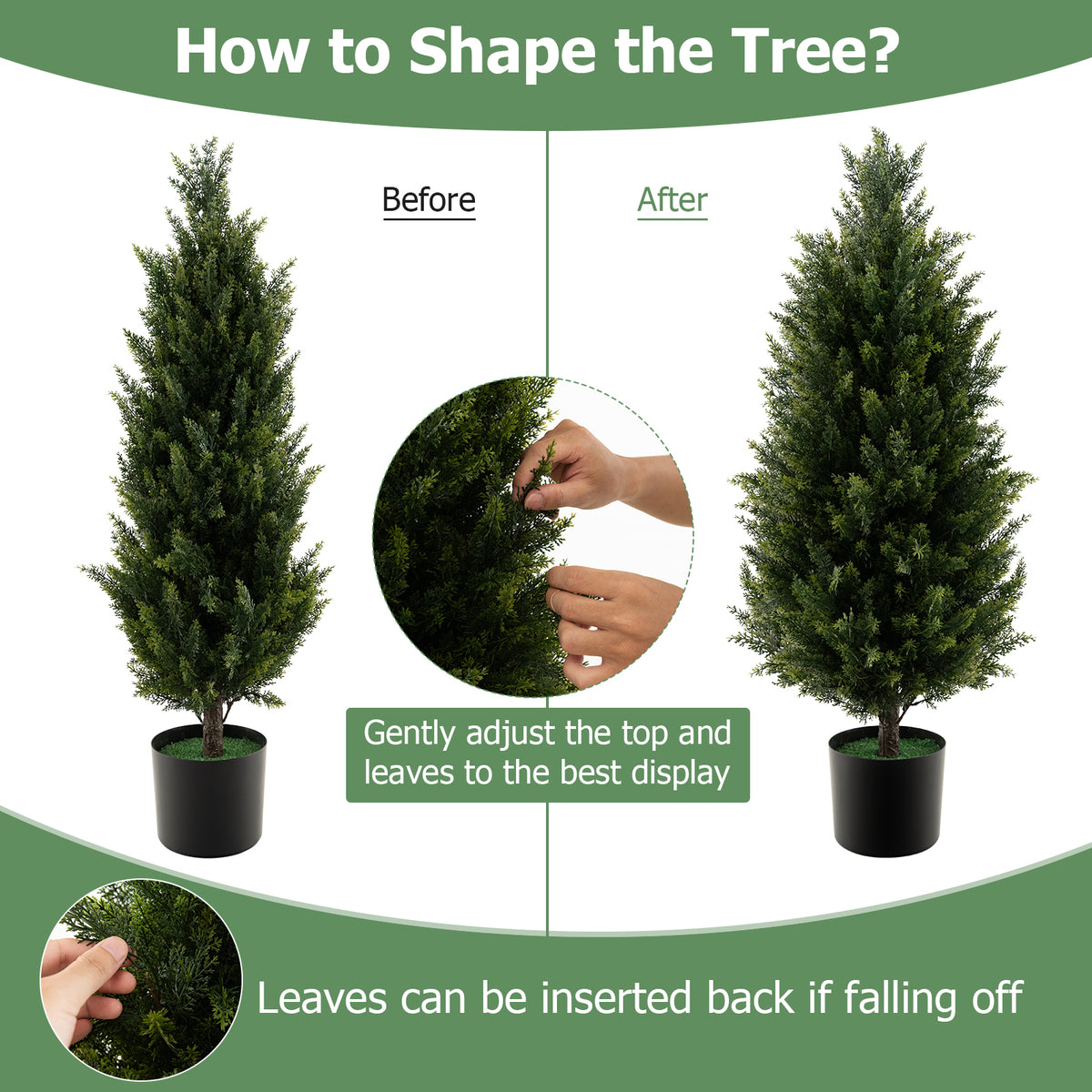 Artificial Topiary Cedar Tree - 3 Feet with Cement Pot & Realistic Moss - Green