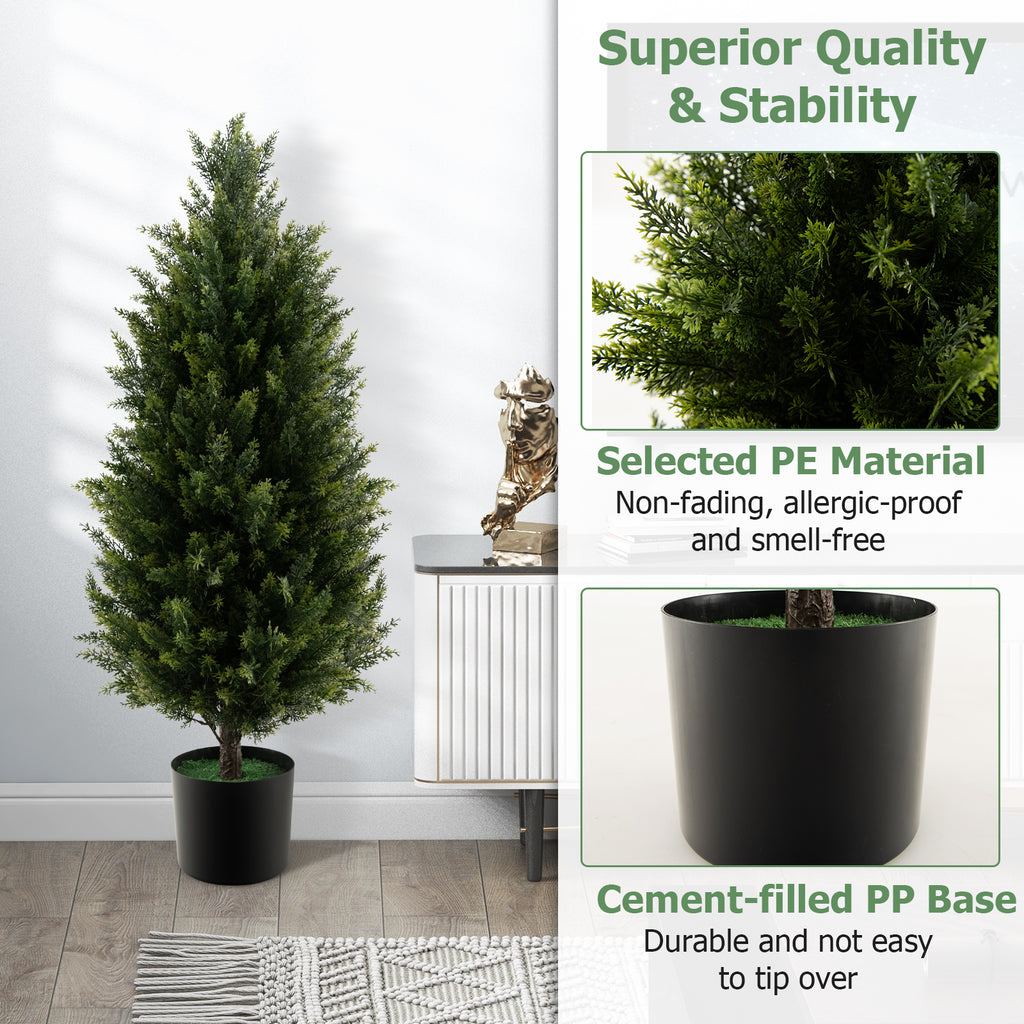 Artificial Topiary Cedar Tree - 3 Feet with Cement Pot & Realistic Moss - Green