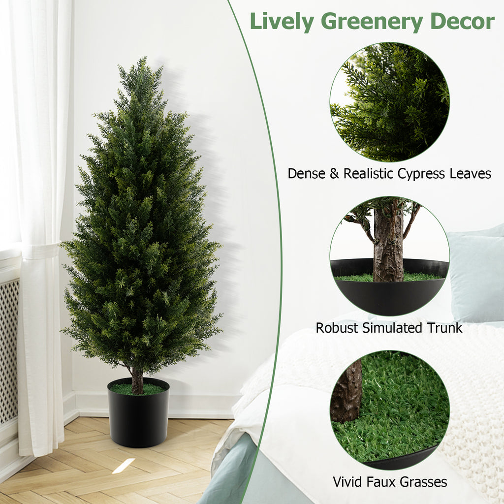 Artificial Topiary Cedar Tree - 3 Feet with Cement Pot & Realistic Moss - Green