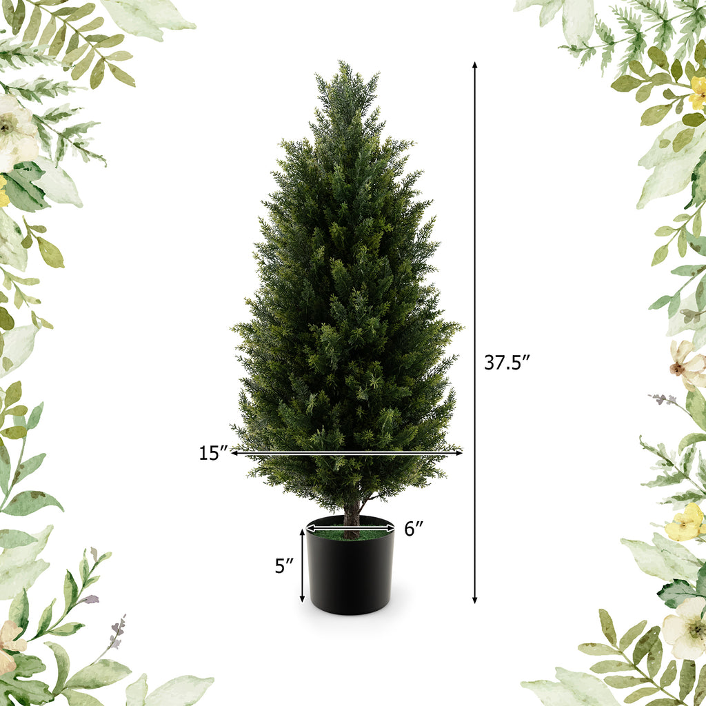 Artificial Topiary Cedar Tree - 3 Feet with Cement Pot & Realistic Moss - Green