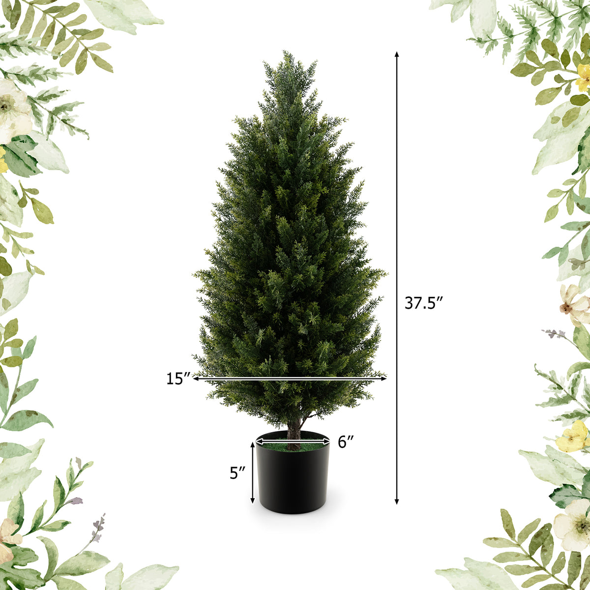 Artificial Topiary Cedar Tree - 3 Feet with Cement Pot & Realistic Moss - Green