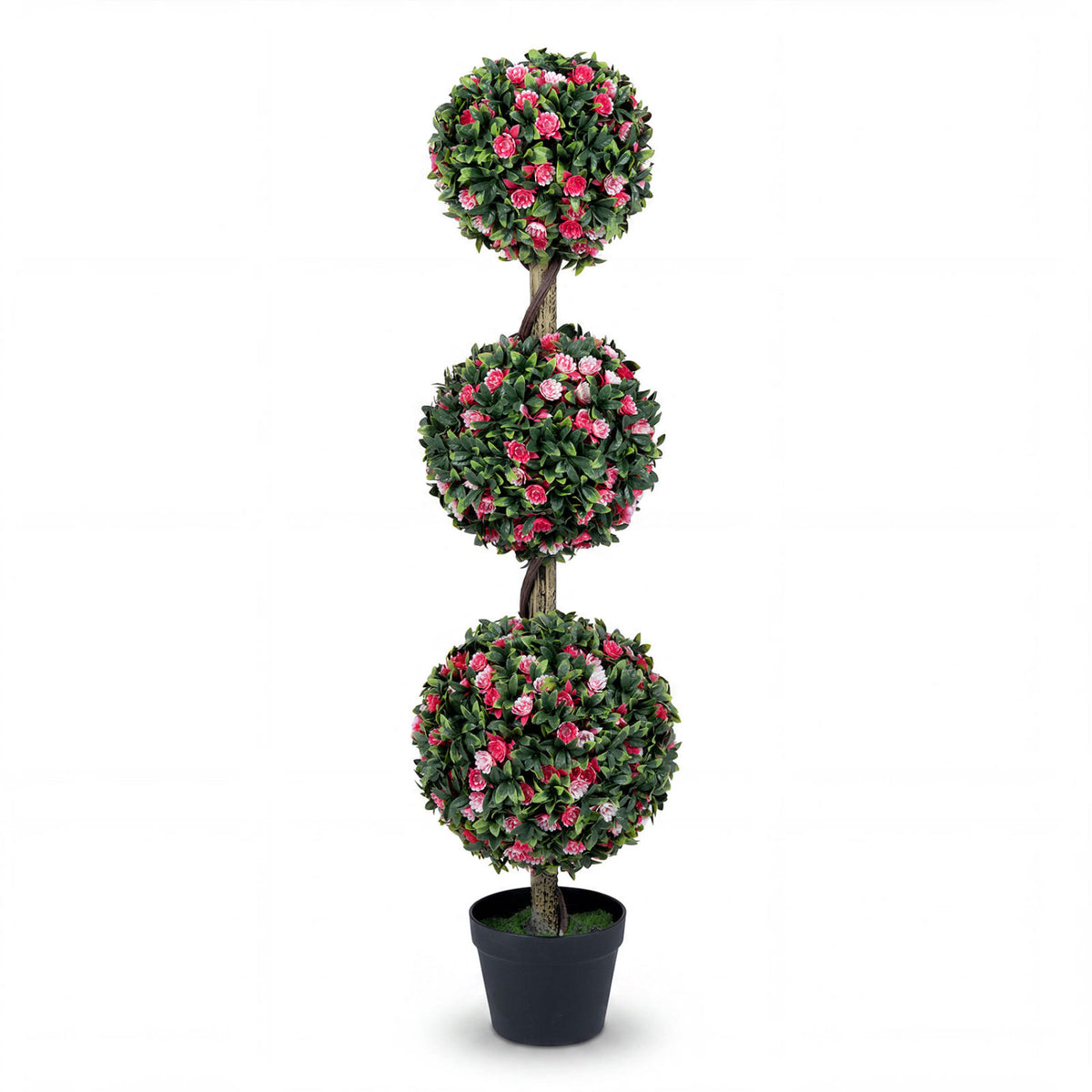 Artificial 43.5-Inch Triple Ball Rose Topiary Tree with Lifelike Blooms - 1 Piece