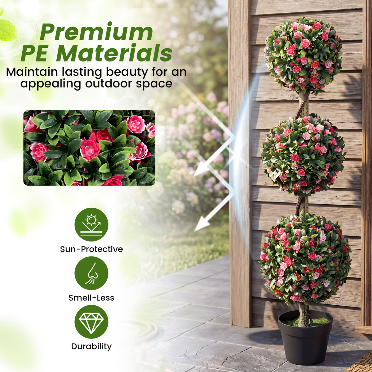 Artificial 43.5-Inch Triple Ball Rose Topiary Tree with Lifelike Blooms - 1 Piece