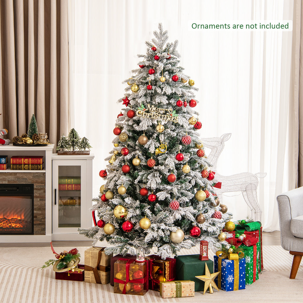 6 Ft Flocked Christmas Tree with Warm White LED Lights - Realistic Branch Tips