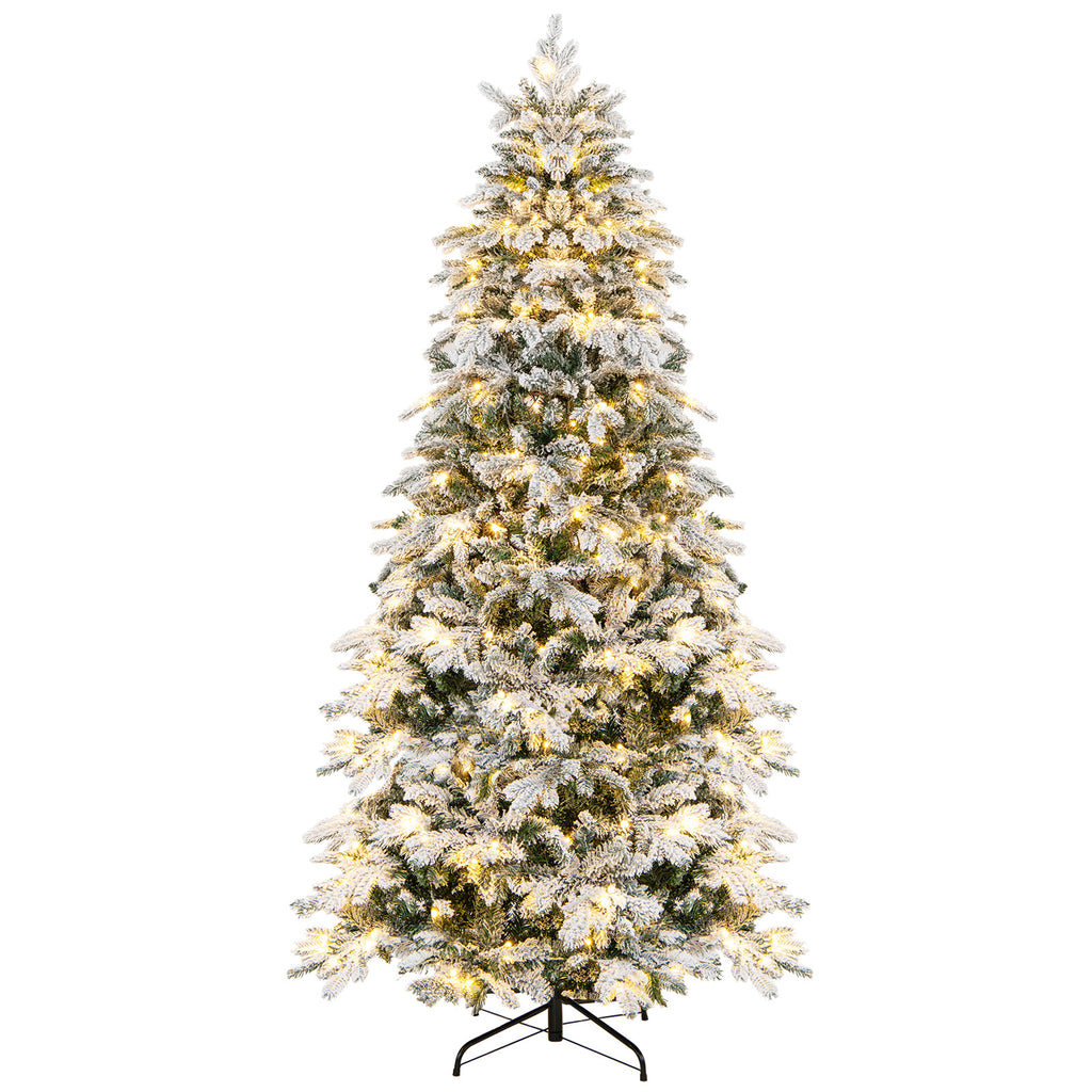 6 Ft Flocked Christmas Tree with Warm White LED Lights - Realistic Branch Tips