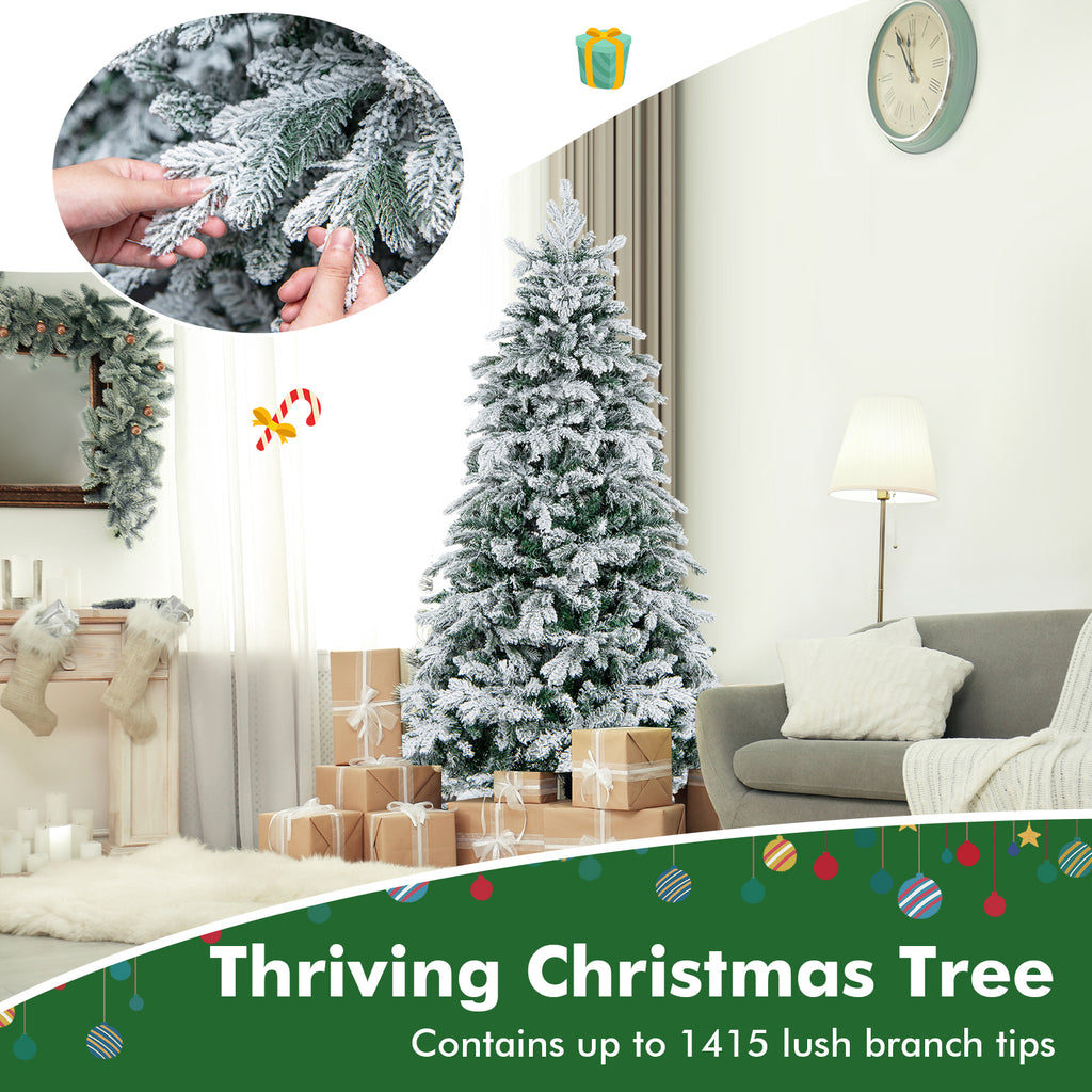 6 Ft Flocked Christmas Tree with Warm White LED Lights - Realistic Branch Tips