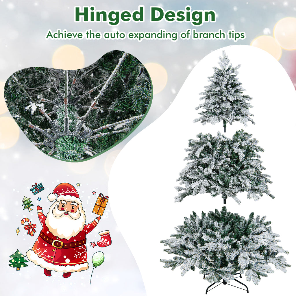 6 Ft Flocked Christmas Tree with Warm White LED Lights - Realistic Branch Tips