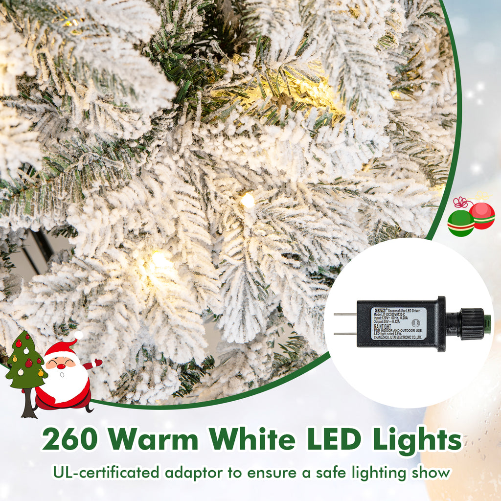 6 Ft Flocked Christmas Tree with Warm White LED Lights - Realistic Branch Tips