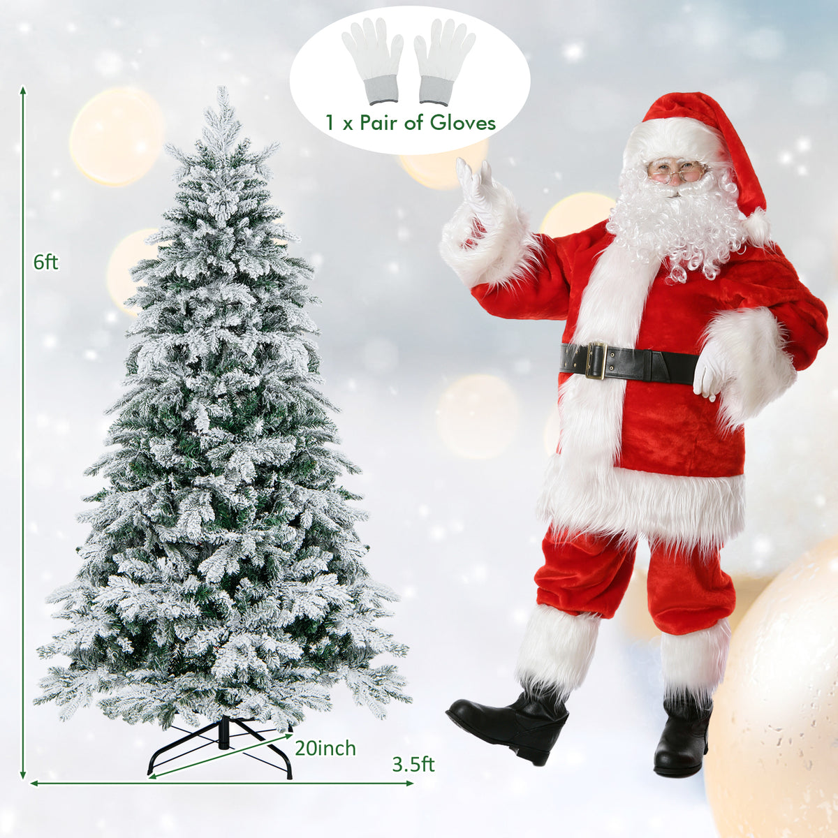 6 Ft Flocked Christmas Tree with Warm White LED Lights - Realistic Branch Tips