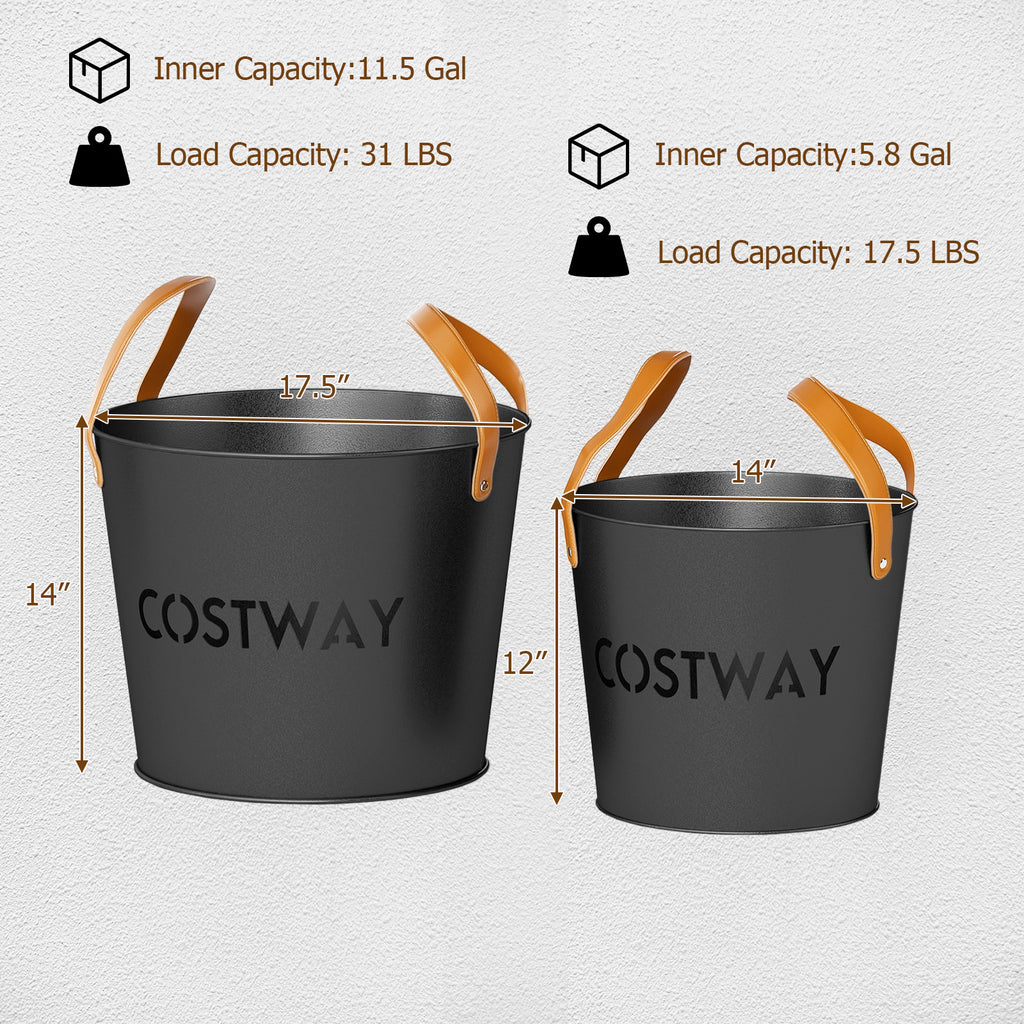 Ash Bucket Set of 2 Metal Coal Can with 11.5 Gal and 8.5 for