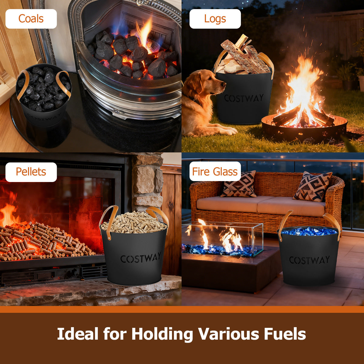 Ash Bucket Set of 2 Metal Coal Can with 11.5 Gal and 8.5 for