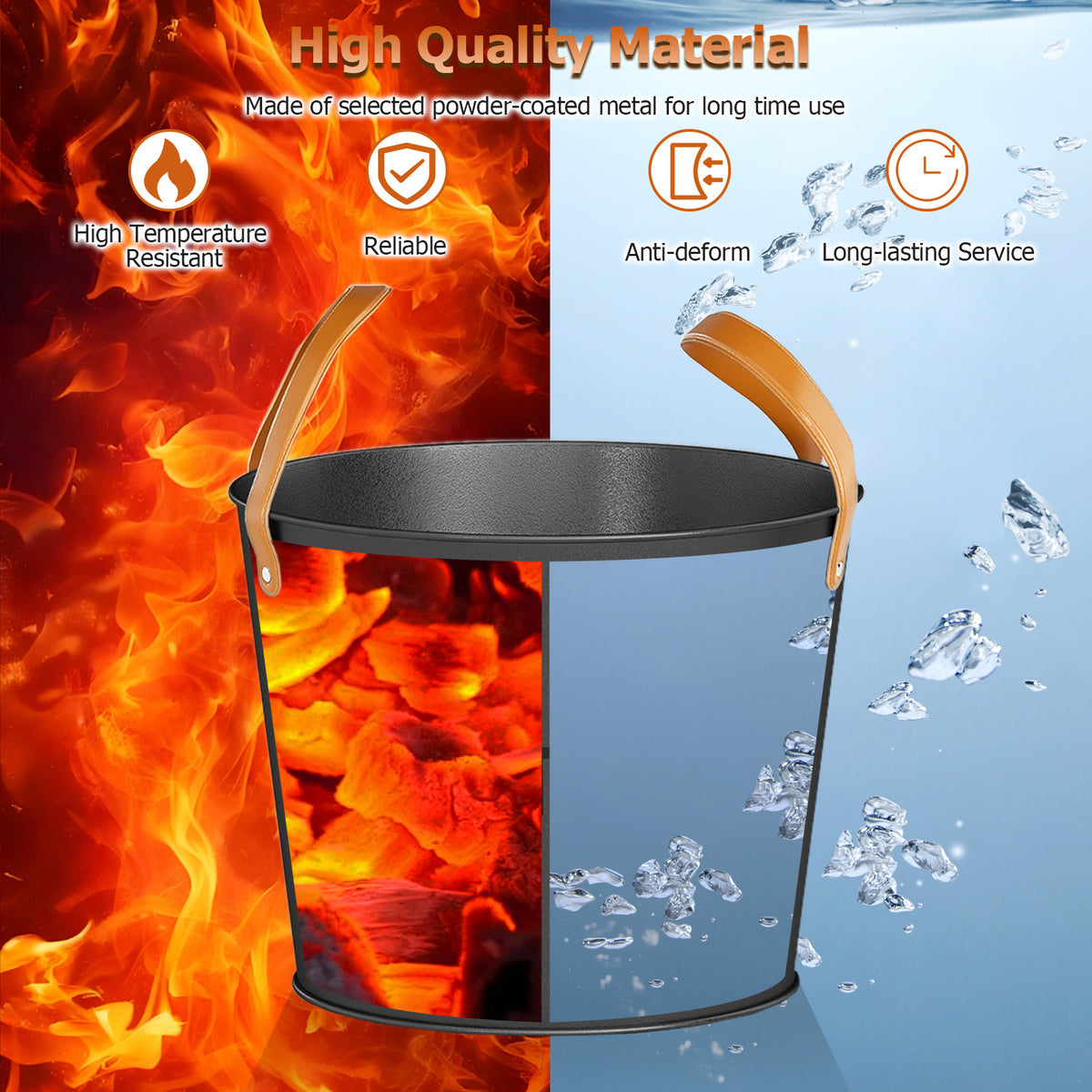 Ash Bucket Set of 2 Metal Coal Can with 11.5 Gal and 8.5 for