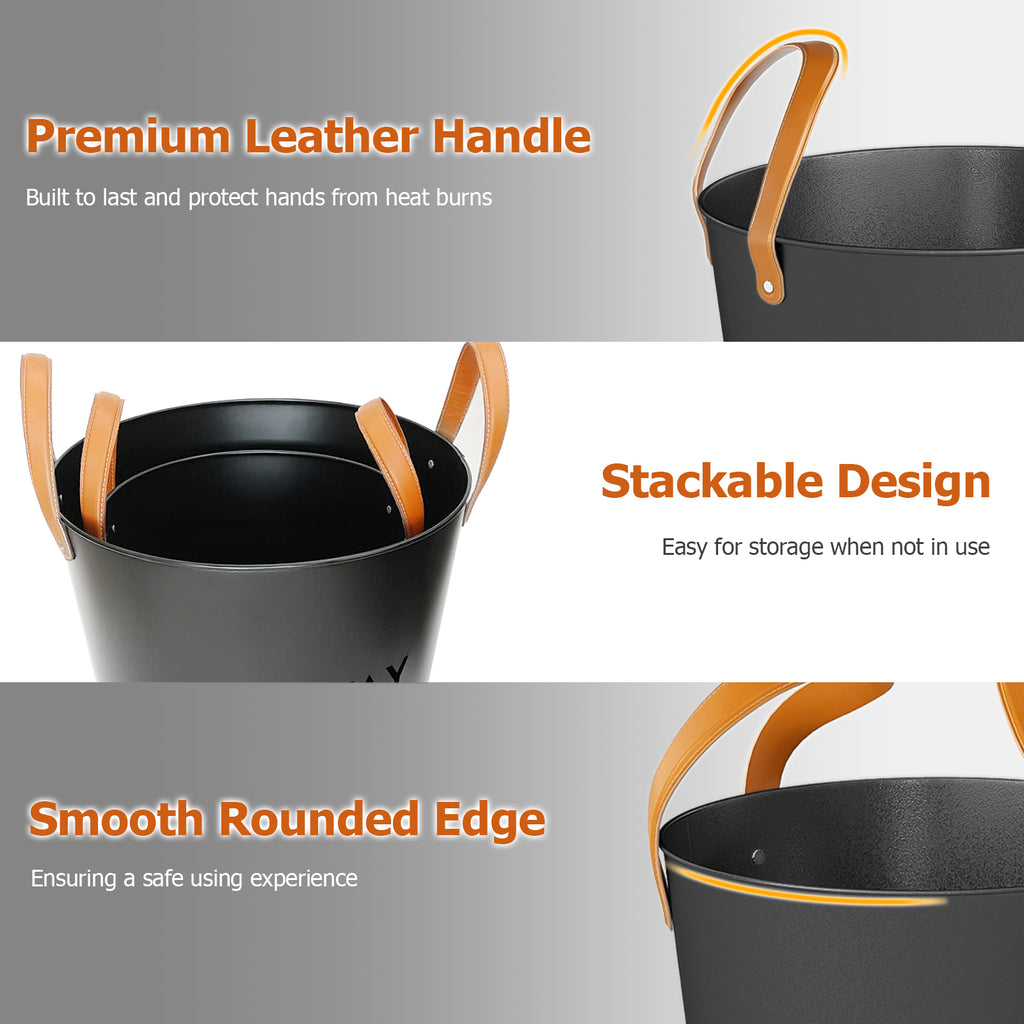 Ash Bucket Set of 2 Metal Coal Can with 11.5 Gal and 8.5 for