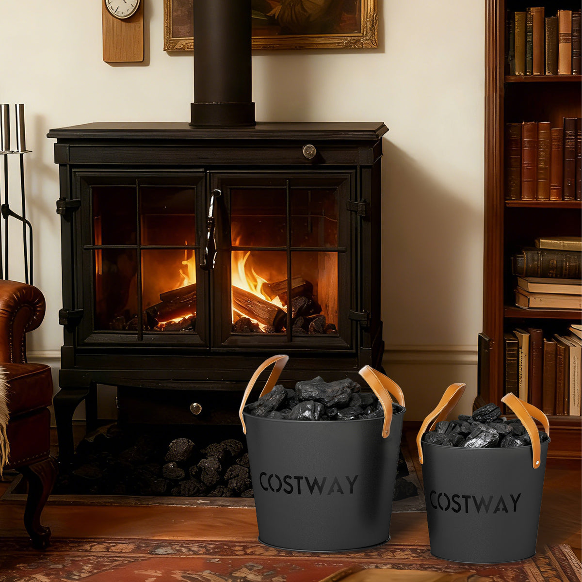 Ash Bucket Set of 2 Metal Coal Can with 11.5 Gal and 8.5 for