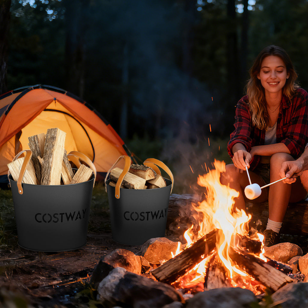 Ash Bucket Set of 2 Metal Coal Can with 11.5 Gal and 8.5 for