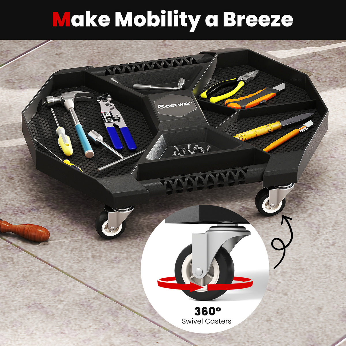 Automotive Rolling Tool Creeper with Swivel Casters - Black