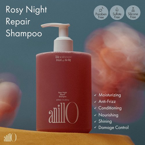 ANILLO Rosy Night Repair Essence Set - Shampoo and Hair Treatment for Damaged, Dyed, and Frizzy Hair, Ceramide and Peptide Complexes, Vegan and Paraben-Free Haircare
