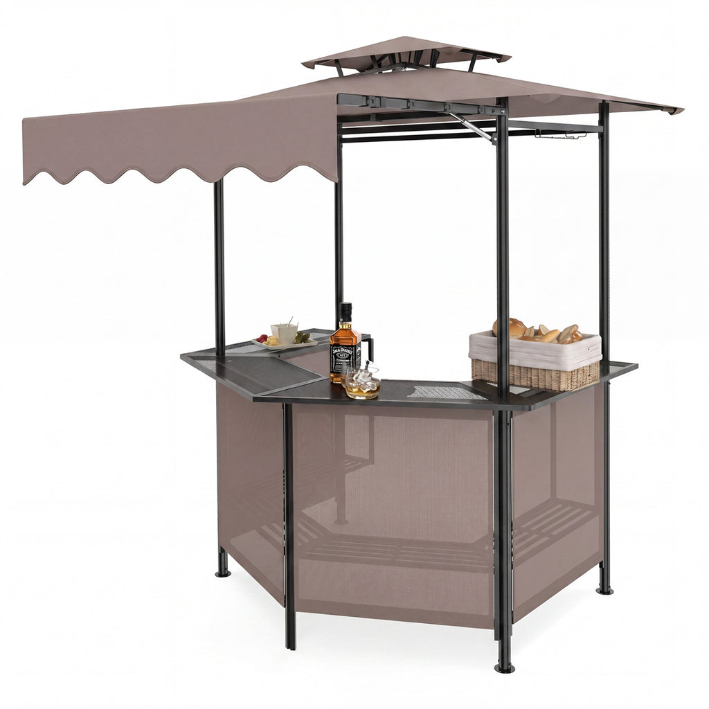 BBQ Gazebo Canopy with 4 Slatted Metal Shelves 6 Hanging Hooks and