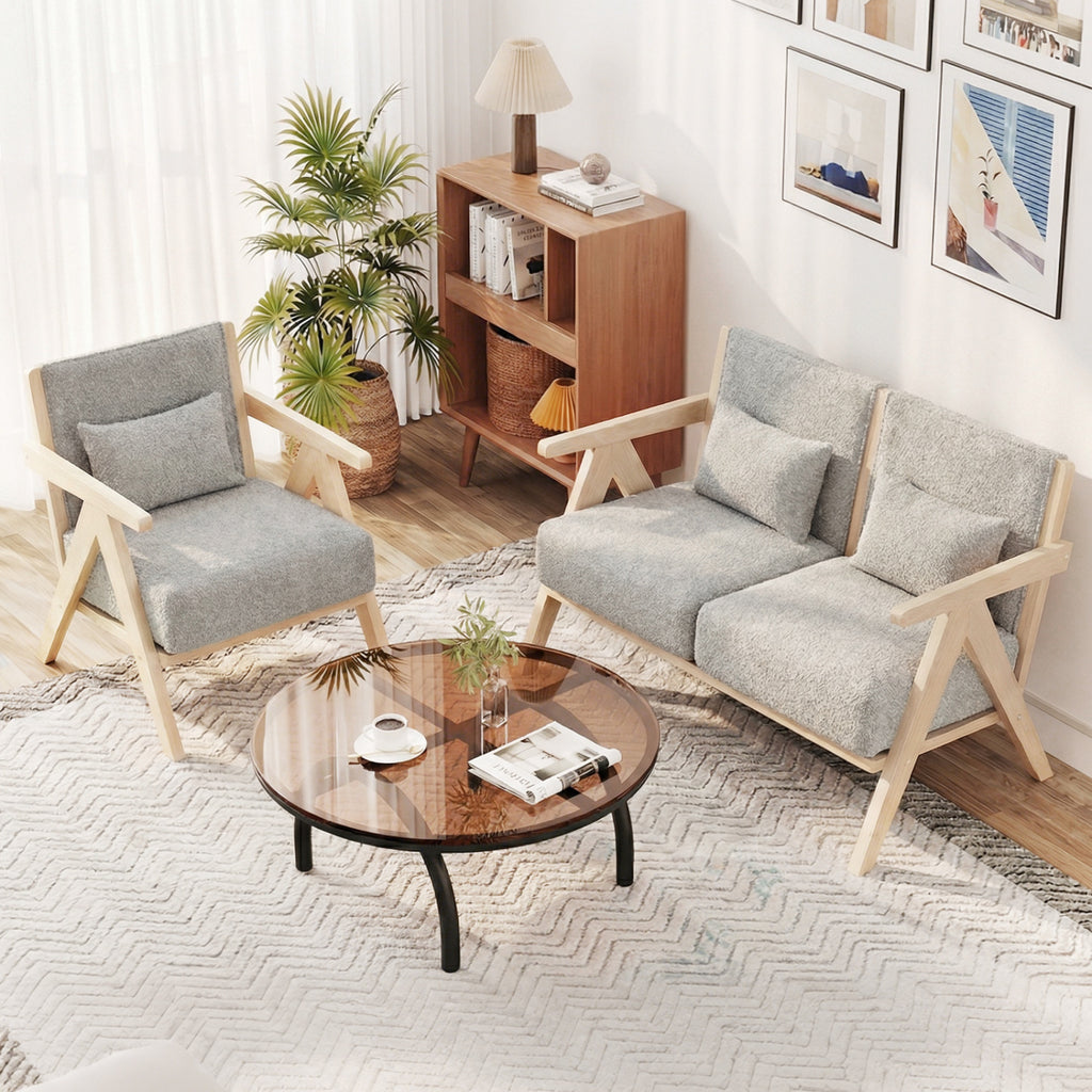 2 Pieces Living Room Furniture Set - Brown