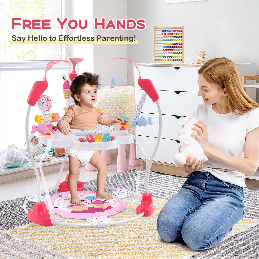 Height Adjustable Baby Bouncing Saucer with Interactive Toys - Pink Variation