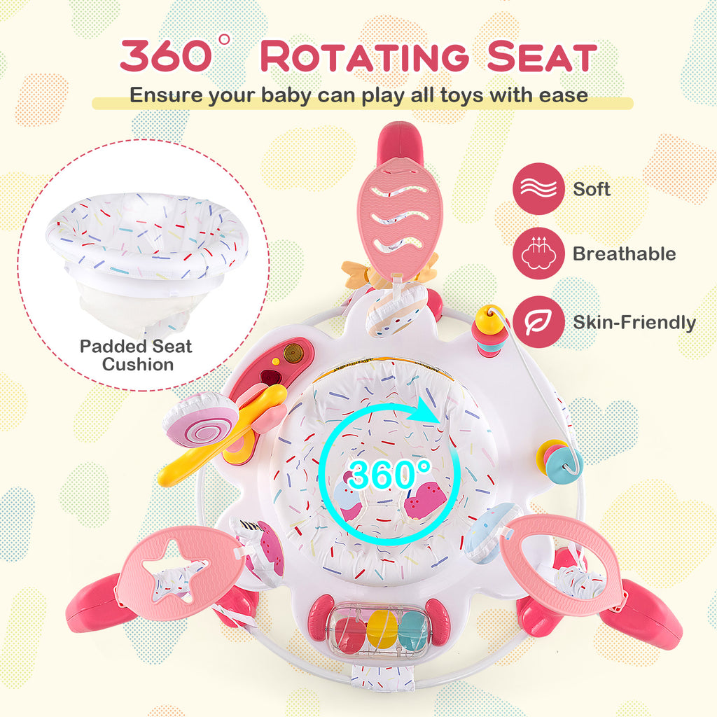 Height Adjustable Baby Bouncing Saucer with Interactive Toys - Pink Variation