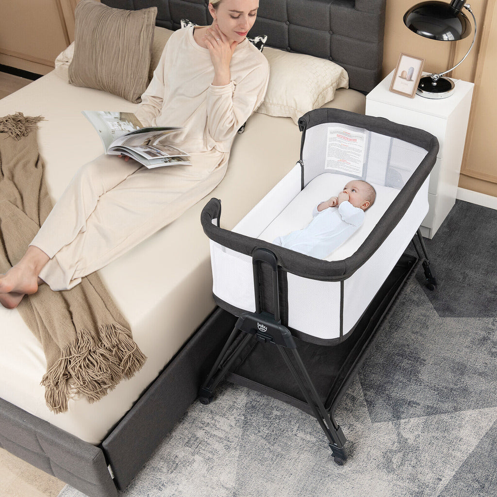 Portable Baby Bedside Sleeper with 7 Adjustable Heights - Style A Black
