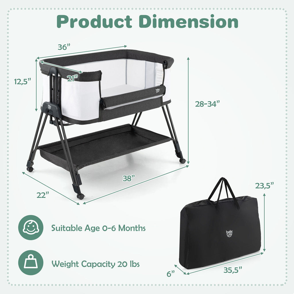 Portable Baby Bedside Sleeper with 7 Adjustable Heights - Style A Black