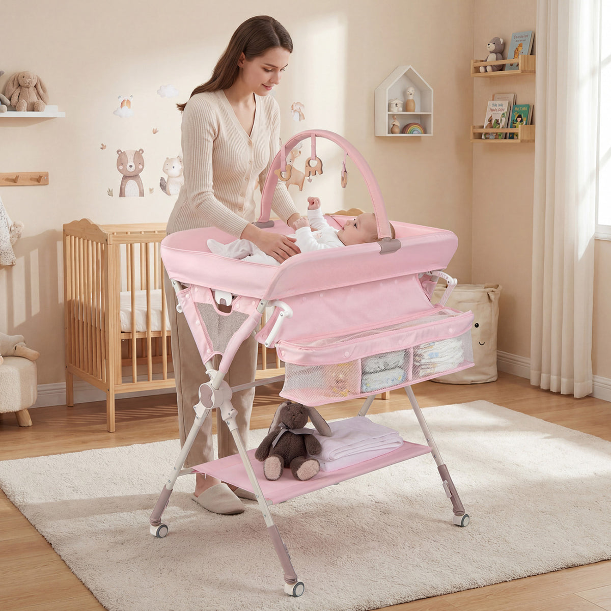 Baby Changing Table Foldable Diaper Station with Storage Bag & Shelf - Black