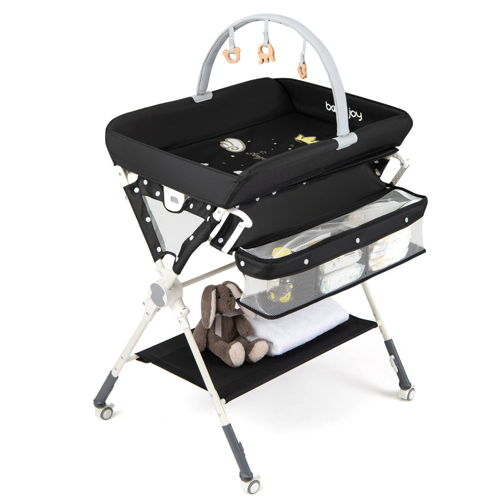 Baby Changing Table Foldable Diaper Station with Storage Bag & Shelf - Black