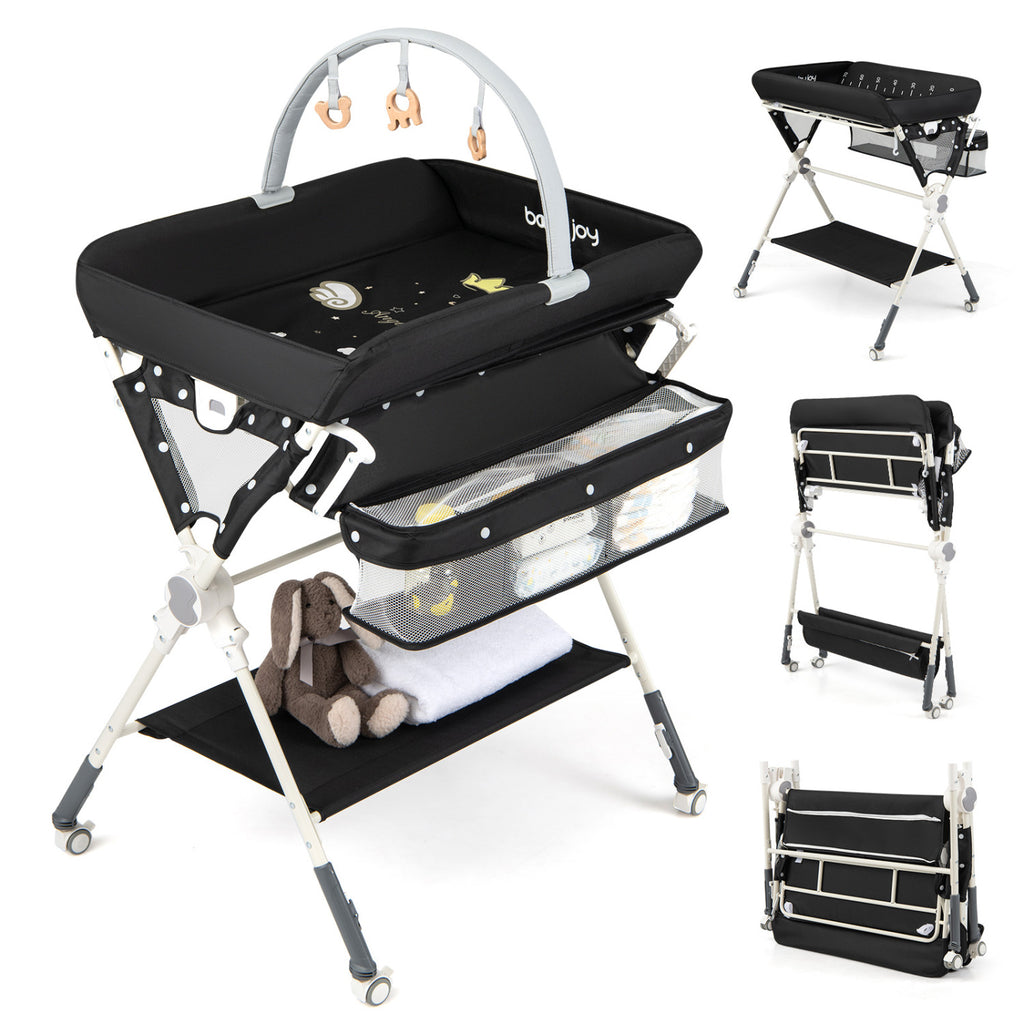 Baby Changing Table Foldable Diaper Station with Storage Bag & Shelf - Black