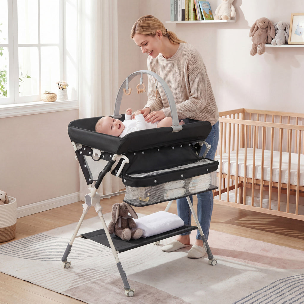 Baby Changing Table Foldable Diaper Station with Storage Bag & Shelf - Black